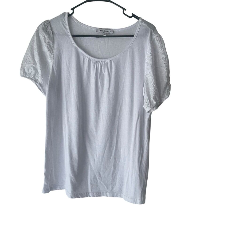 Emily Daniels Size Large White Eyelet Short Sleees Peasant Cottage‎ Blouse